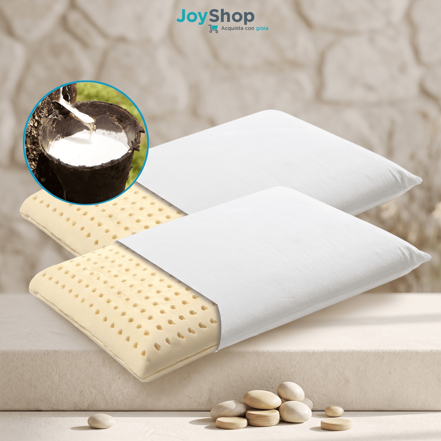 Coppia di cuscini in schiuma di lattice rivestimento protettivo in cotone Sfoderabile - NOTTURNO H11 - JoyShop Materassi