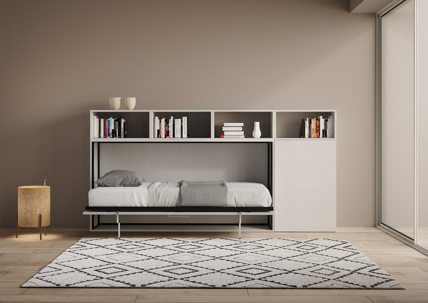Letto a Scomparsa Orizzontale Nido A Bianco Frassino con Libreria – Salvaspazio | NIDO - JoyShop Materassi 3