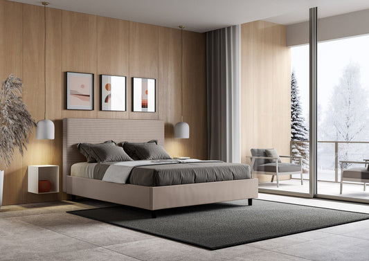 Letto con testata a scelta, giroletto, contenitore o con rete a doghe in similpelle tortora - 80x190 estándar individual - JoyShop Materassi