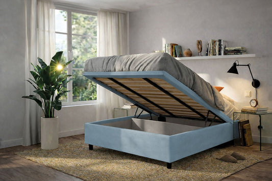 Letto Scrigno Azzurro – Contenitore Imbottito, Testata a Scelta - JoyShop Materassi 3