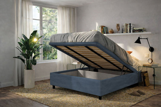 Letto Scrigno Blu – Contenitore Imbottito, Testata a Scelta - JoyShop Materassi 3