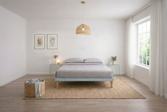 Letto Trama Azzurro – Rete Rivestita, Testata a Scelta - JoyShop Materassi 1