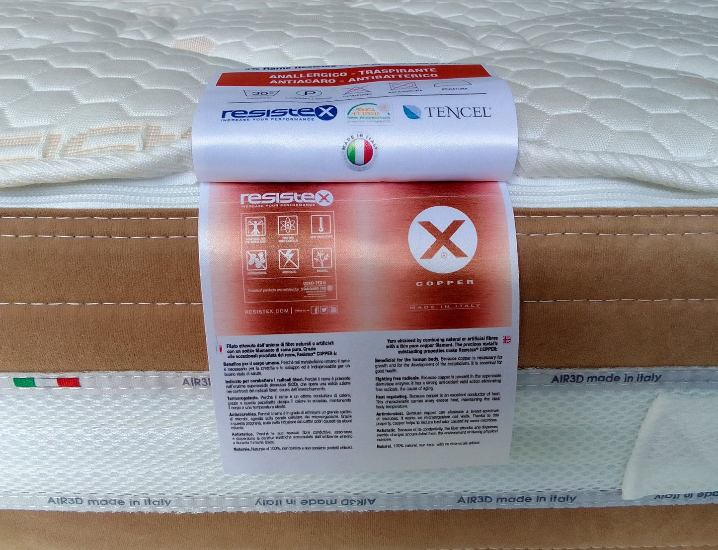 Rame Therapy mattress in H22 memory gel with 3D on the summer side - TRIO RAME