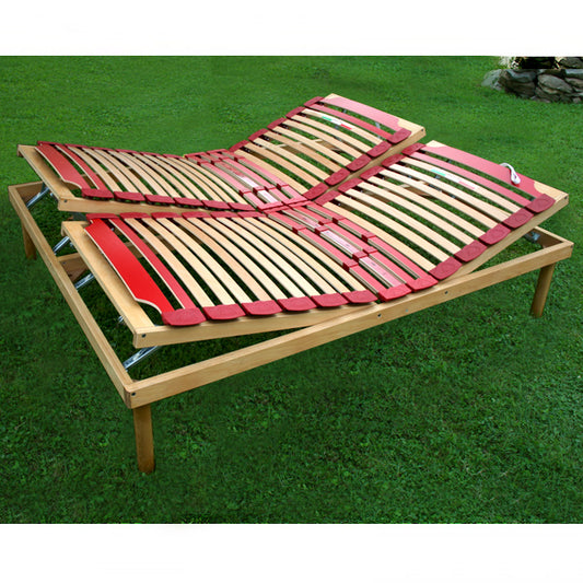 Rete letto per ogni tipo di materasso a doghe in legno con alza testa e alza piedi a movimento manuale - Venere M