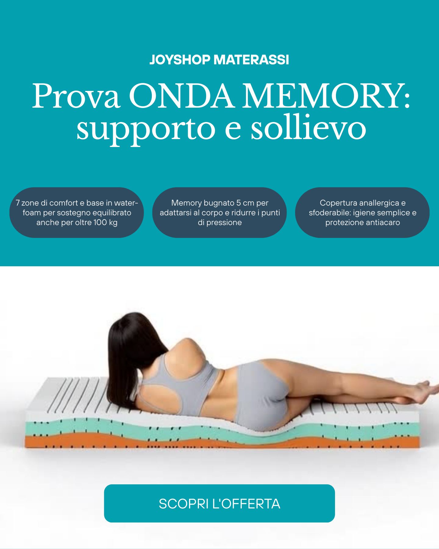 Materasso king size a molle insacchettate più Topper in memory removibile H35 cm - GIOVE