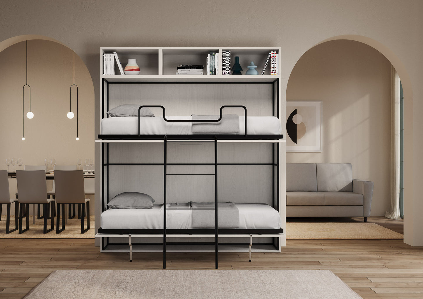 Letto Nido L Bianco Frassino aperto