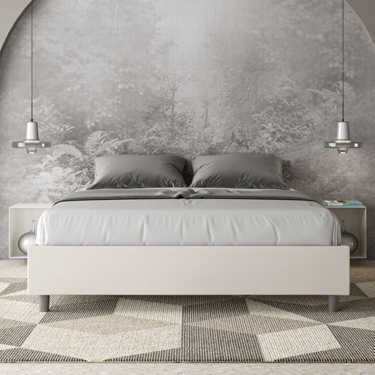 Letto senza Testata a scelta giroletto, contenitore o con rete a doghe Similpelle Bianco - JoyShop Materassi