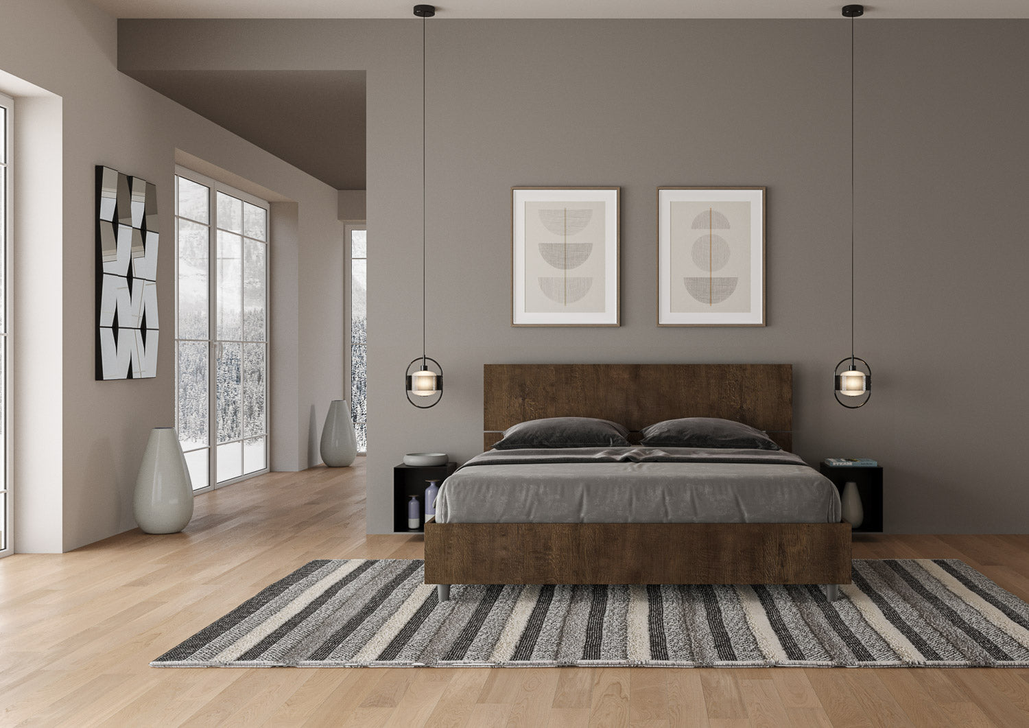 Letto Dama Noce testata Dritta - ambientato