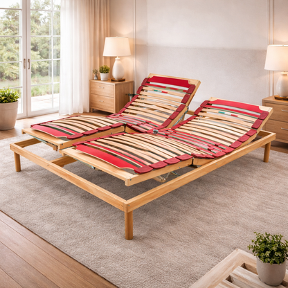 Motorized wooden slatted bed base with customizable lifts - Venere E