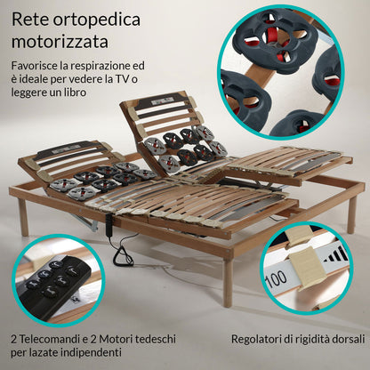 Beech wood slatted bed base with motorized movement and remote control - Superior Bed Base