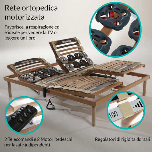 Beech wood slatted bed base with motorized movement and remote control - Superior Bed Base