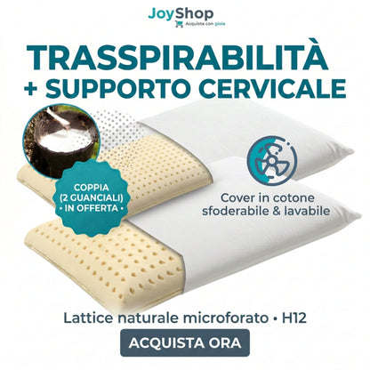 Coppia cuscini in lattice naturale con cover in Cotone Sfoderabile - NATURE H12 - JoyShop Materassi