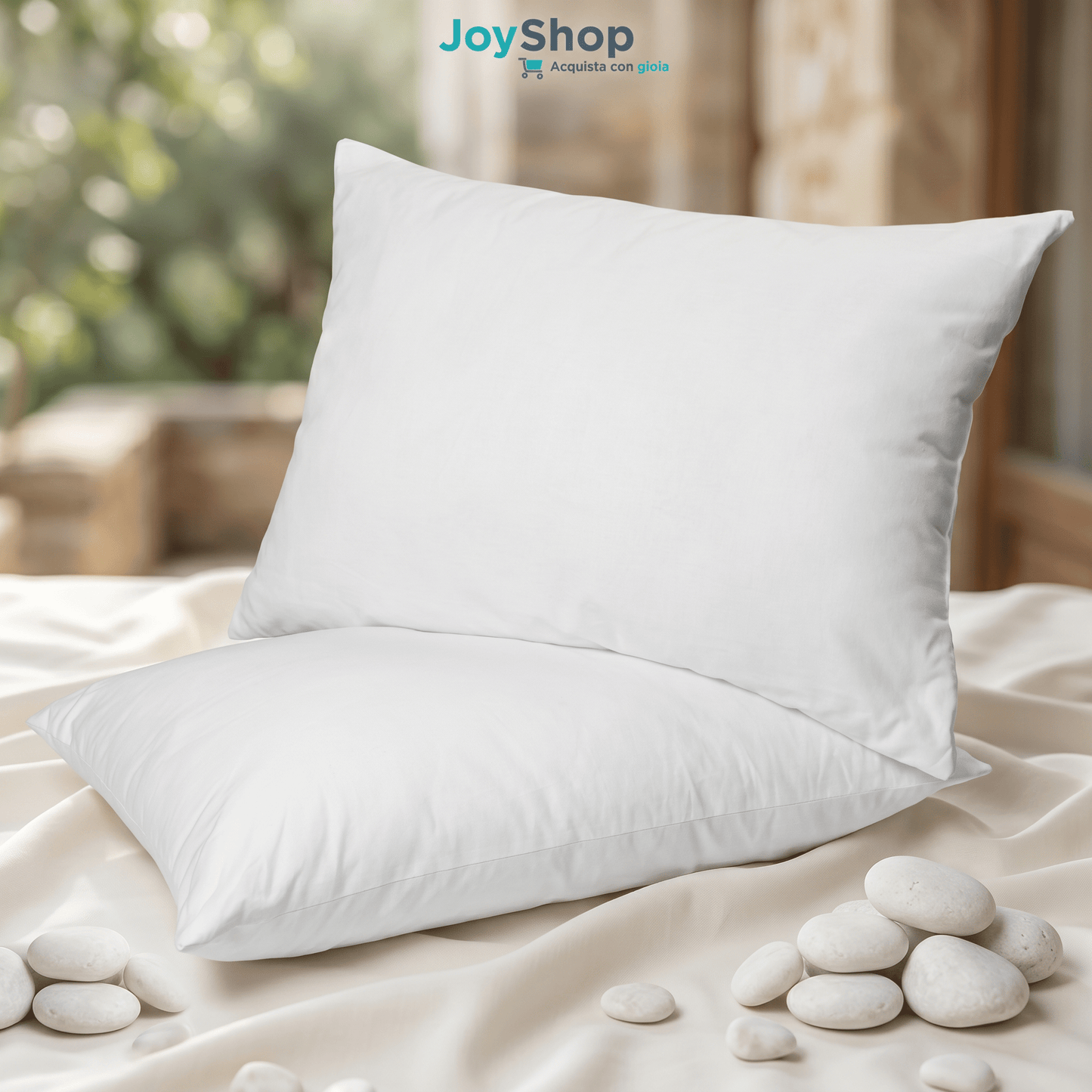 Coppia Cuscini in piuma d'oca e piumino soffici con cover in cotone alti 15 cm - JoyShop Materassi