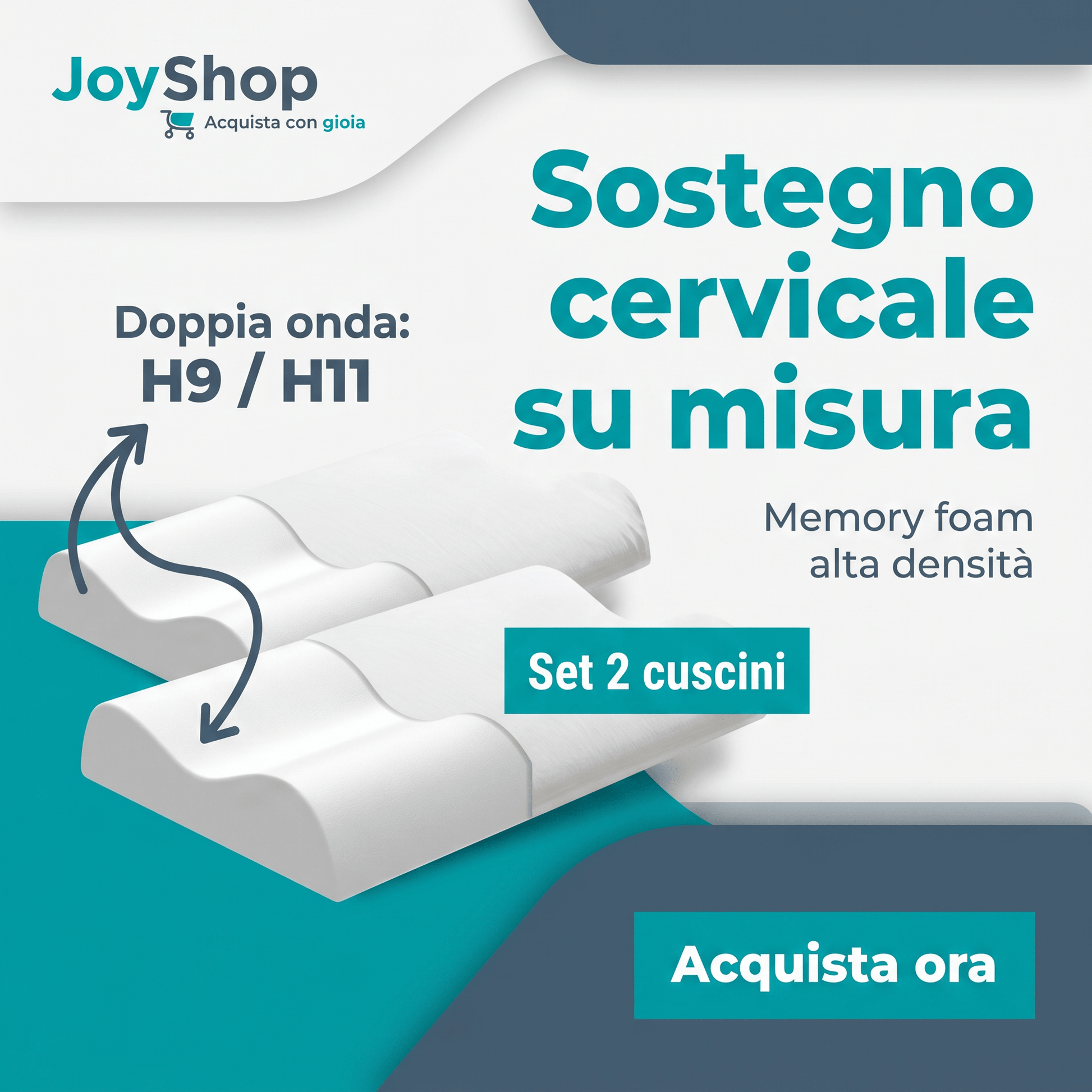 Coppia cuscini per cervicale ad alta densità con tessuto fresco cotone sfoderabile - Ortho Cervicale - JoyShop Materassi
