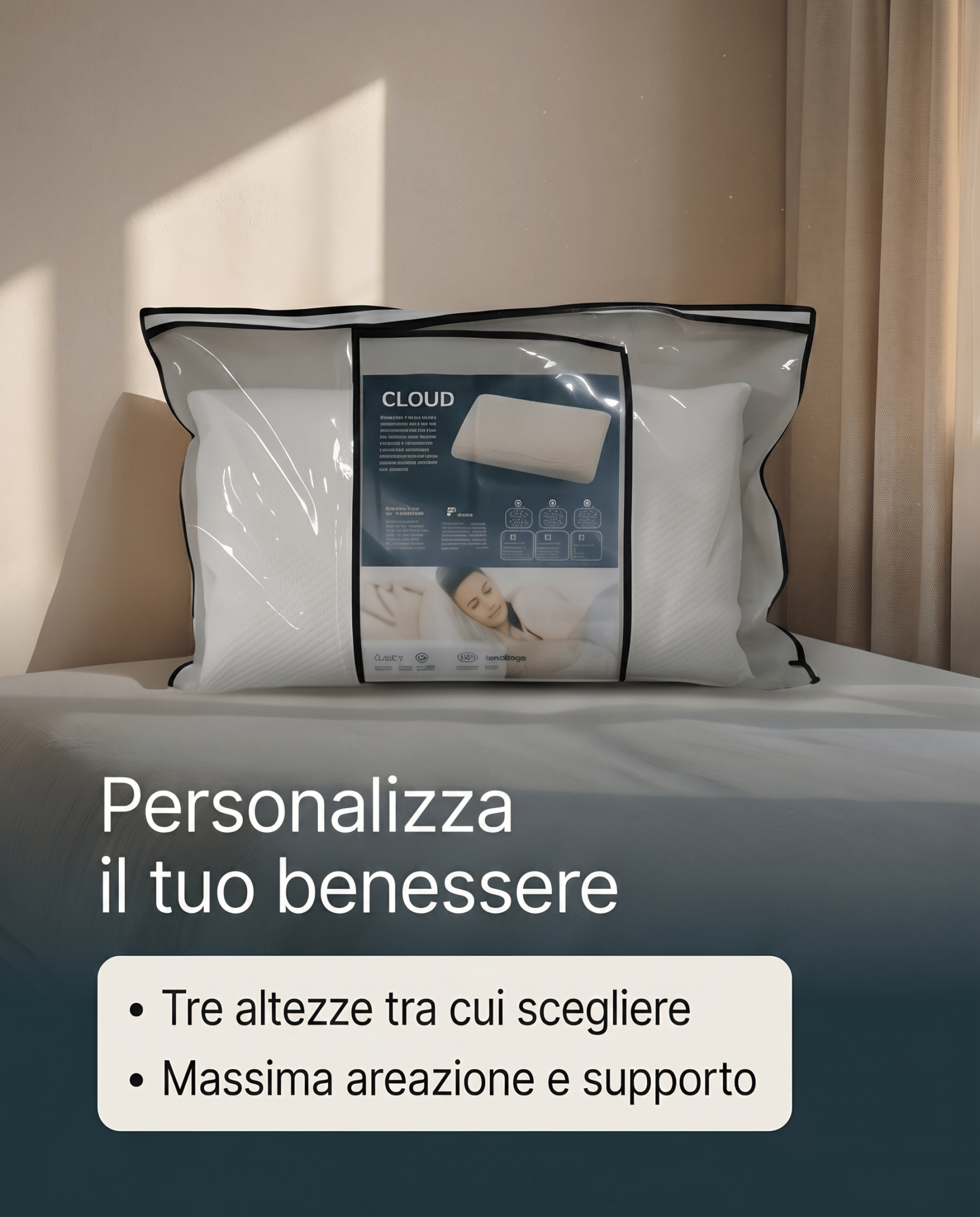 Coppia di cuscini in memory Vegetal in offerta con tessuto in cotone sfoderabile - Altezza 10 cm - JoyShop Materassi