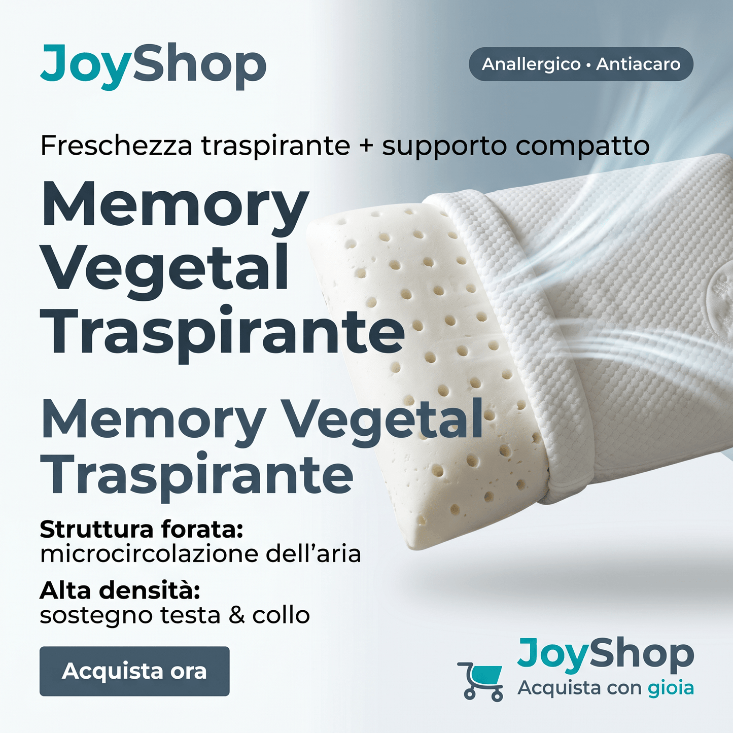 Coppia di cuscini in memory Vegetal in offerta con tessuto in cotone sfoderabile - Altezza 10 cm - JoyShop Materassi