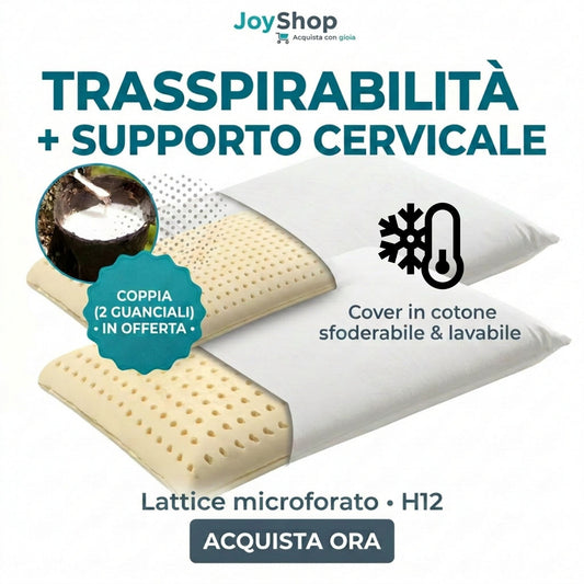 Coppia di cuscini in schiuma di lattice rivestimento protettivo in cotone Sfoderabile - NOTTURNO H11 - JoyShop Materassi