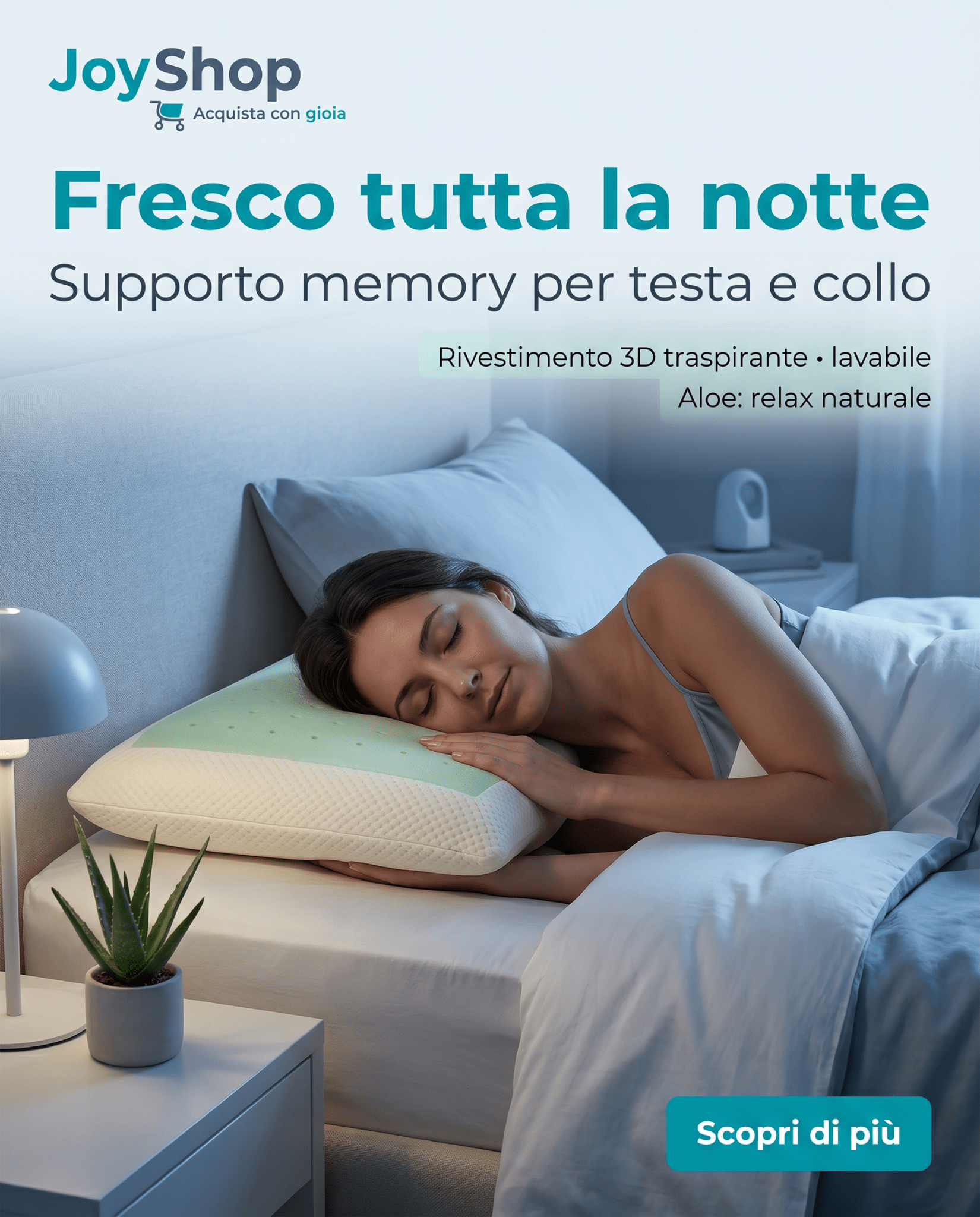Cuscino saponetta in memory foam ad alta densità con inserto in Aloe e fodera 3d - Aromatizzato Aloe - Cuscino Singolo - JoyShop Materassi
