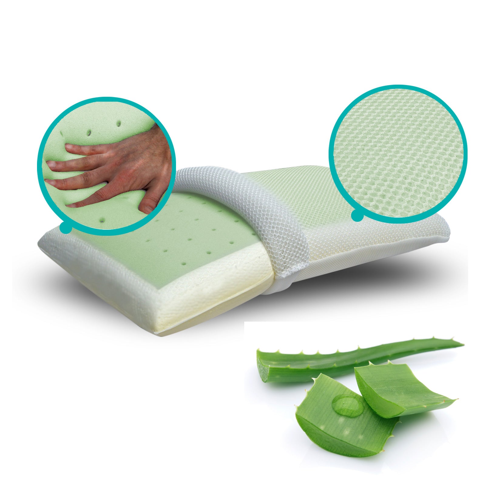 Cuscino saponetta in memory foam ad alta densità con inserto in Aloe e fodera 3d - Aromatizzato Aloe - JoyShop Materassi