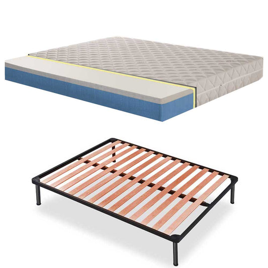 20cm High Firm Memory Foam Mattress Kit with Antimicrobial Fabric and Slatted Base - Memory 15+3