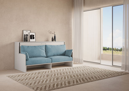 Letto Nido con divano Bianco Frassino azzurro chiuso
