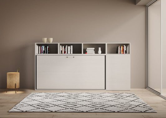 Letto a Scomparsa Orizzontale Nido A Bianco Frassino con Libreria – Salvaspazio | NIDO - JoyShop Materassi 2