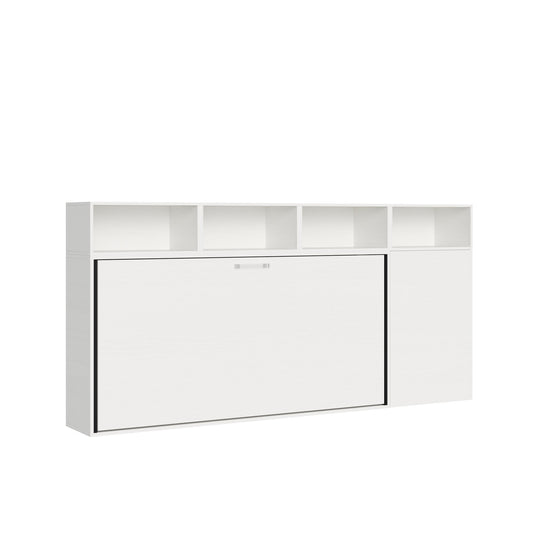 Letto a Scomparsa Orizzontale Nido A Bianco Frassino con Libreria – Salvaspazio | NIDO - JoyShop Materassi 1