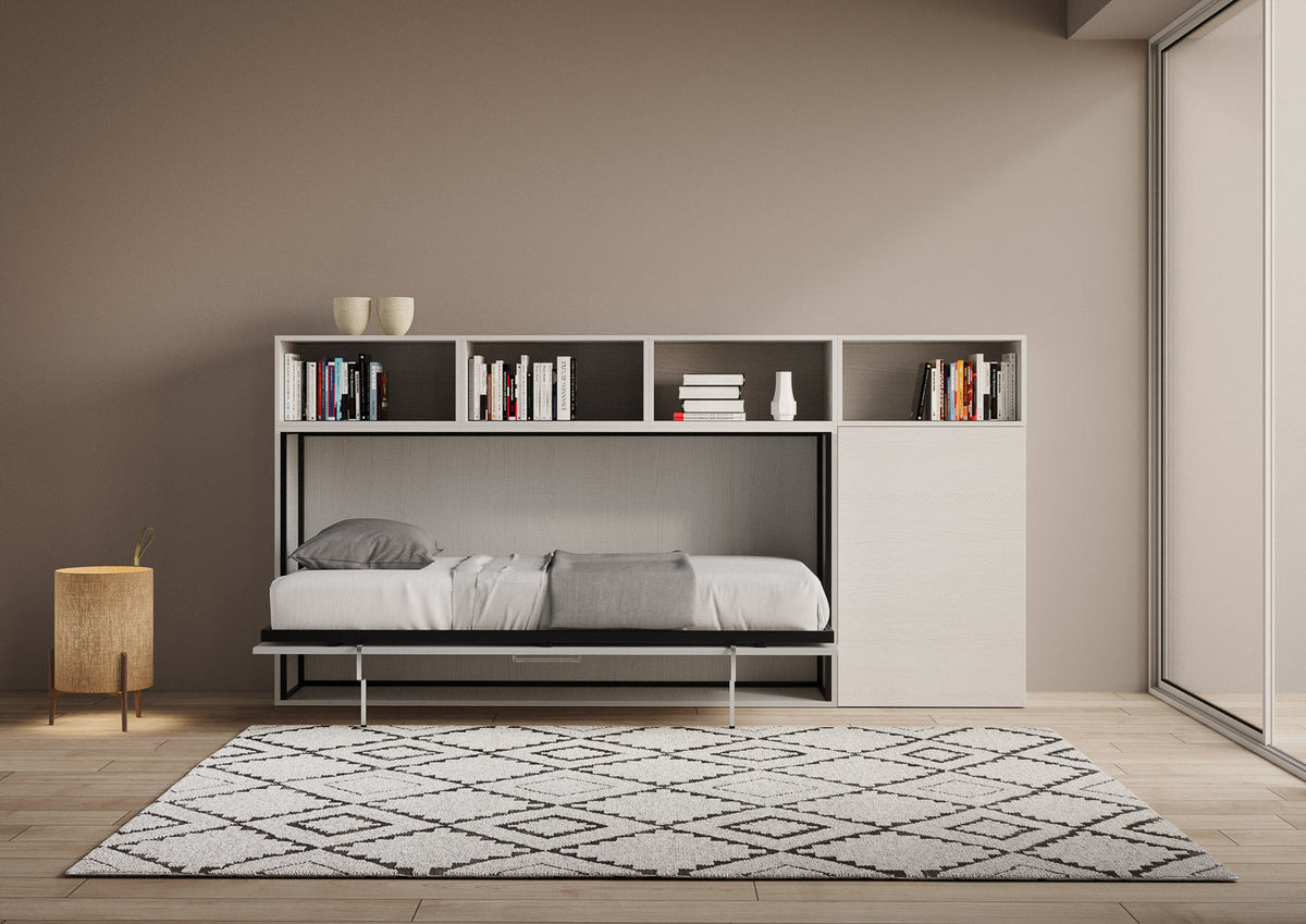 Letto a Scomparsa Orizzontale Nido A Bianco Frassino con Libreria – Salvaspazio | NIDO - JoyShop Materassi 3