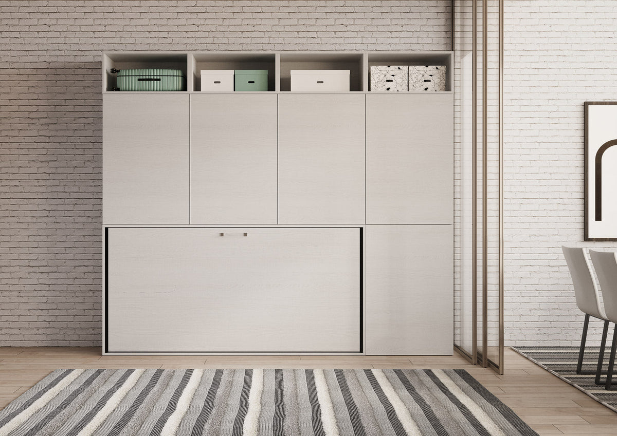 Letto a Scomparsa Orizzontale Nido B Bianco Frassino con Libreria – Salvaspazio | NIDO - JoyShop Materassi 2