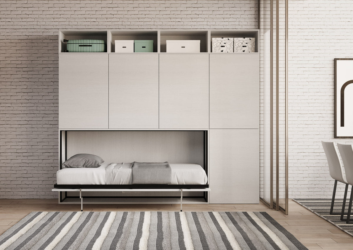 Letto a Scomparsa Orizzontale Nido B Bianco Frassino con Libreria – Salvaspazio | NIDO - JoyShop Materassi 3