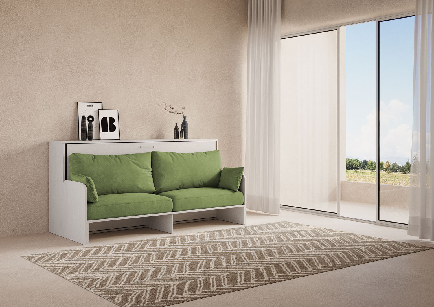 Letto a Scomparsa Orizzontale Nido Bianco Frassino con Divano – Salvaspazio | NIDO - JoyShop Materassi 3