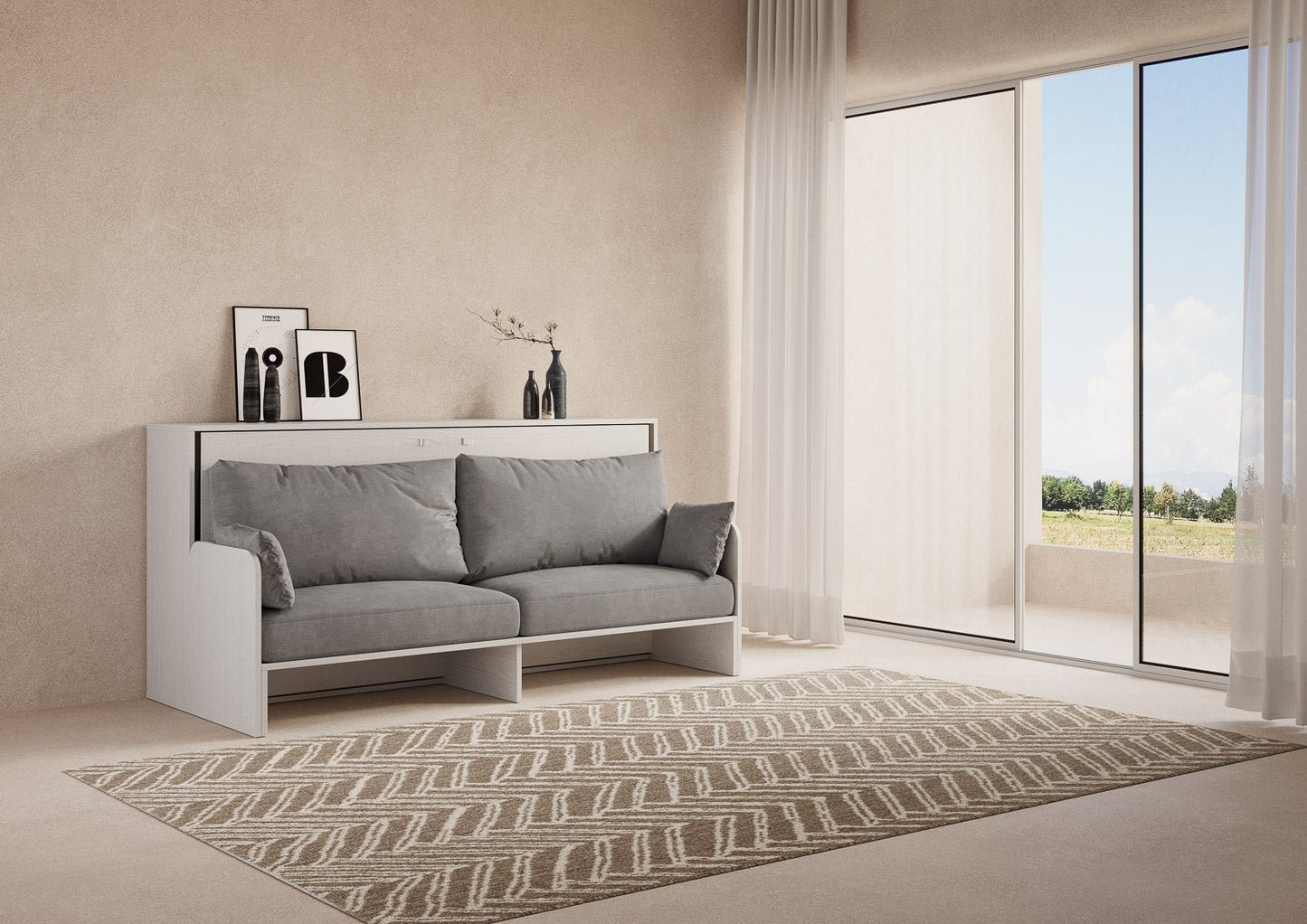 Letto a Scomparsa Orizzontale Nido Bianco Frassino con Divano – Salvaspazio | NIDO - JoyShop Materassi 1