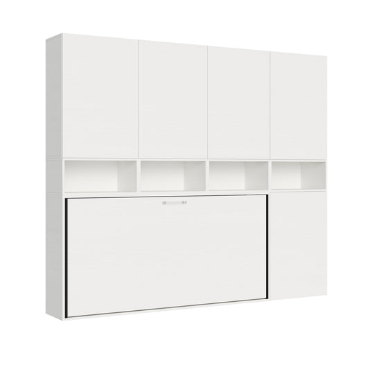 Letto a Scomparsa Orizzontale Nido C Bianco Frassino con Libreria – Salvaspazio | NIDO - JoyShop Materassi 1