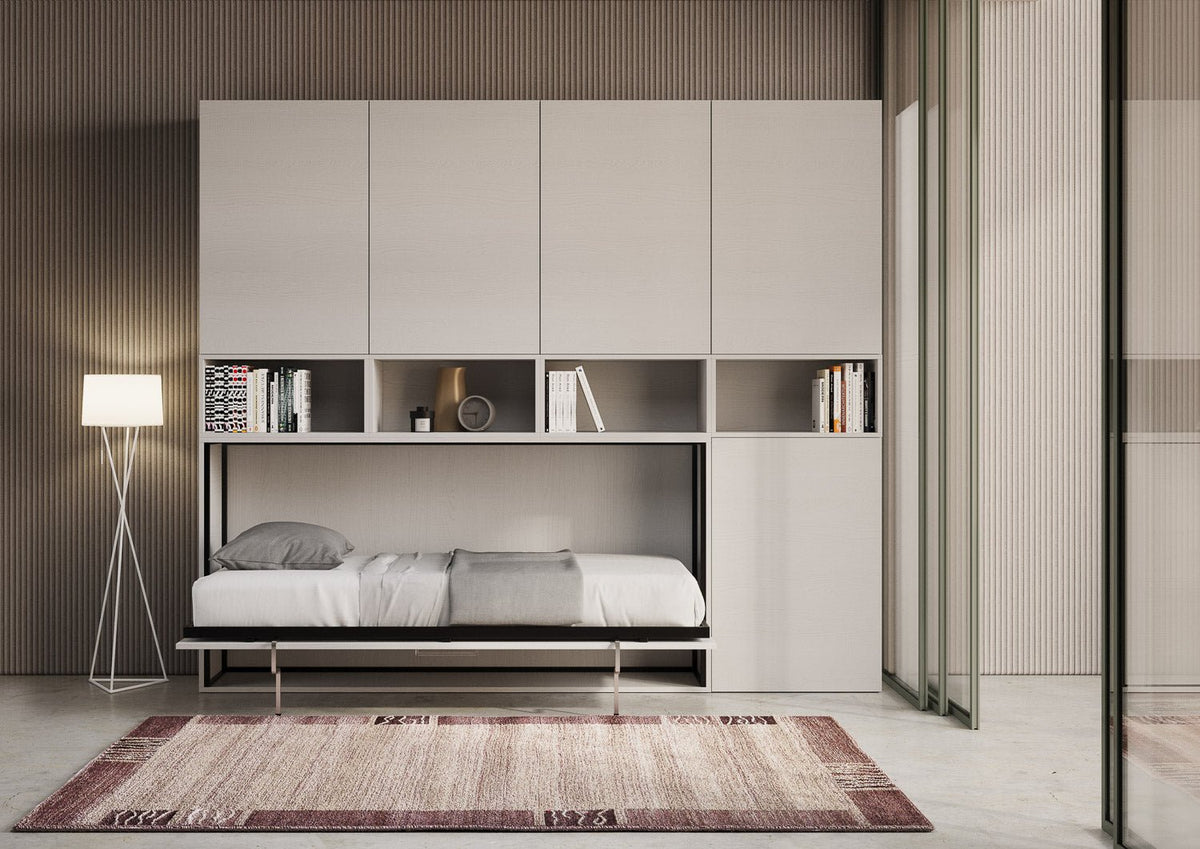 Letto a Scomparsa Orizzontale Nido C Bianco Frassino con Libreria – Salvaspazio | NIDO - JoyShop Materassi 3