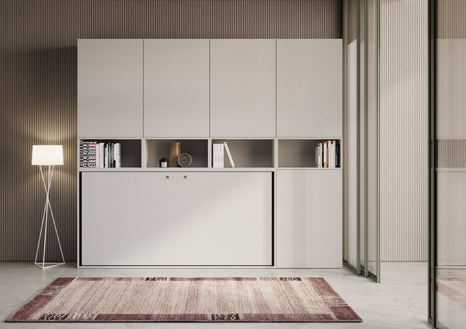 Letto a Scomparsa Orizzontale Nido C Bianco Frassino con Libreria – Salvaspazio | NIDO - JoyShop Materassi 2