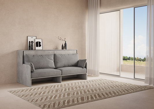 Letto a Scomparsa Orizzontale Nido Cemento con Divano – Salvaspazio | NIDO - JoyShop Materassi 1