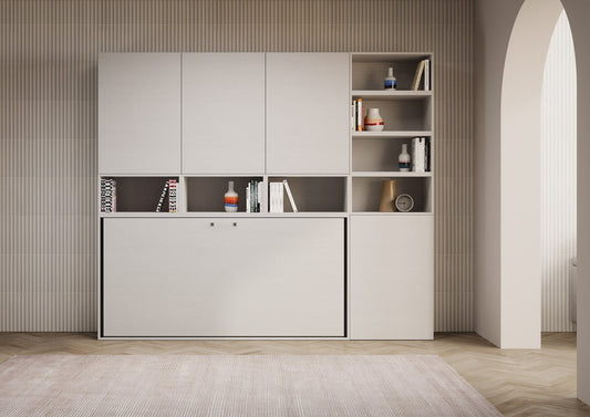 Letto a Scomparsa Orizzontale Nido E Bianco Frassino con Libreria – Salvaspazio | NIDO - JoyShop Materassi 2