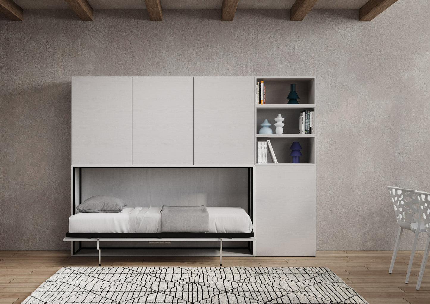 Letto a Scomparsa Orizzontale Nido F Bianco Frassino con Libreria – Salvaspazio | NIDO - JoyShop Materassi 3