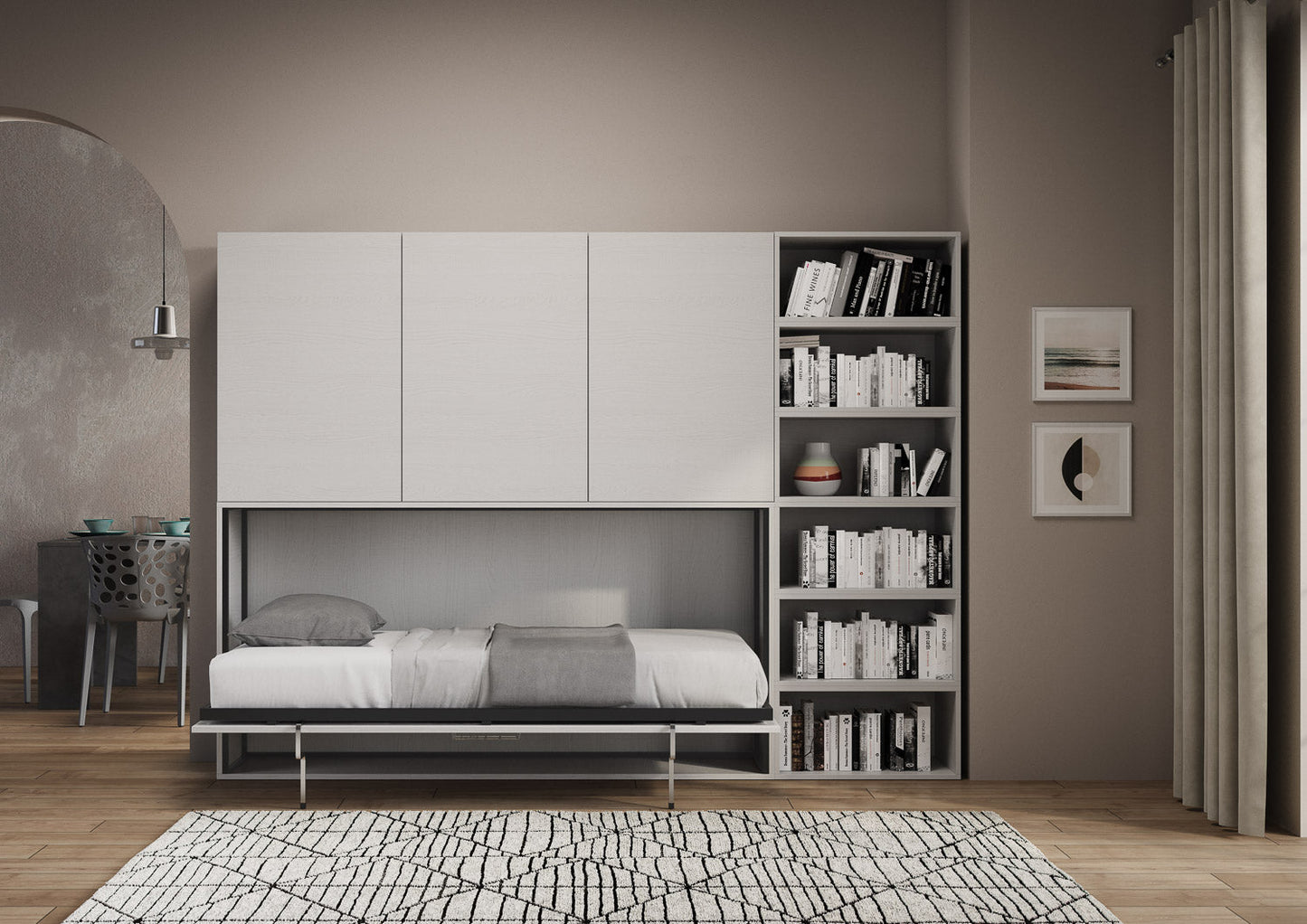 Letto a Scomparsa Orizzontale Nido G Bianco Frassino con Libreria – Salvaspazio | NIDO - JoyShop Materassi 3