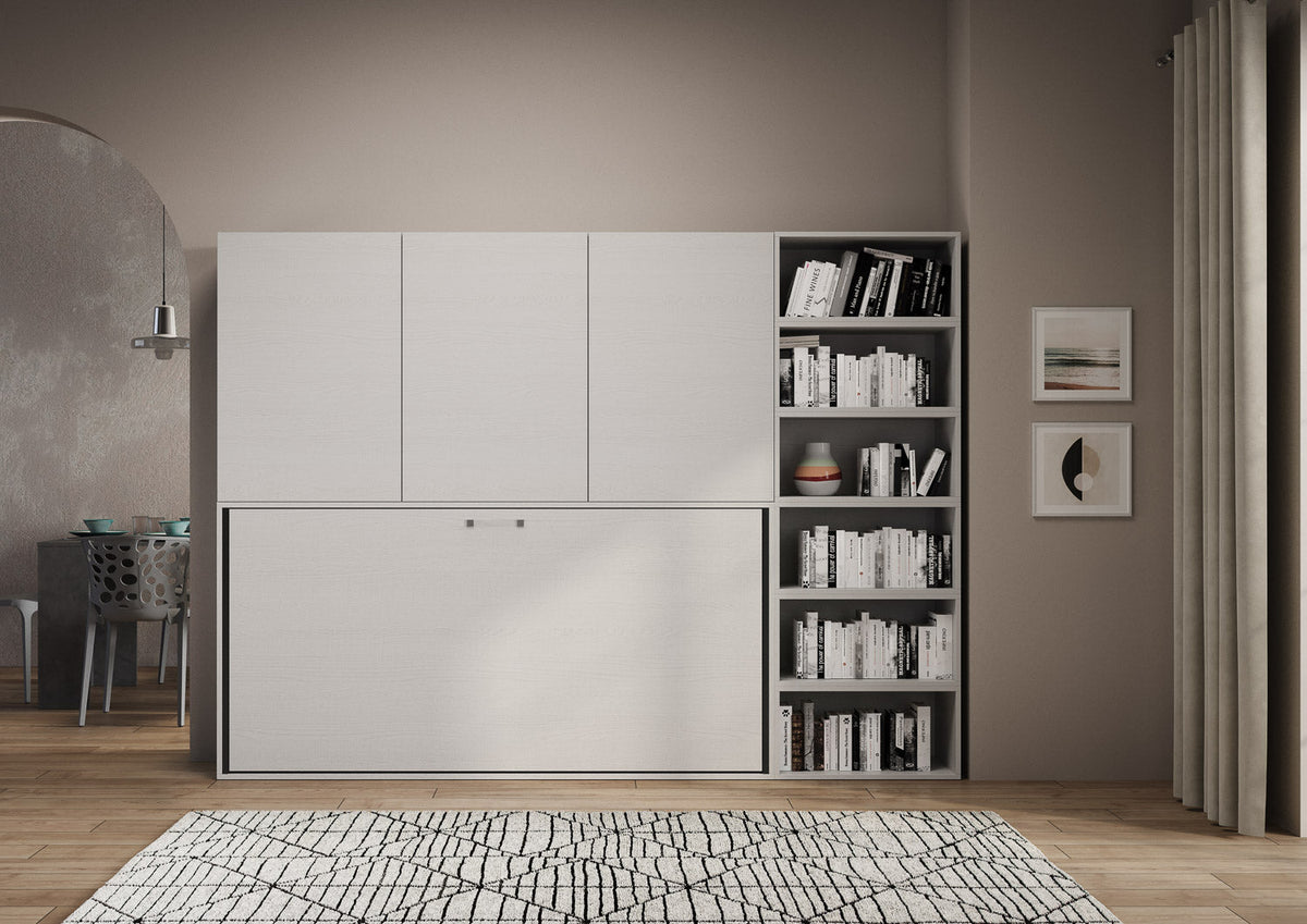 Letto a Scomparsa Orizzontale Nido G Bianco Frassino con Libreria – Salvaspazio | NIDO - JoyShop Materassi 2