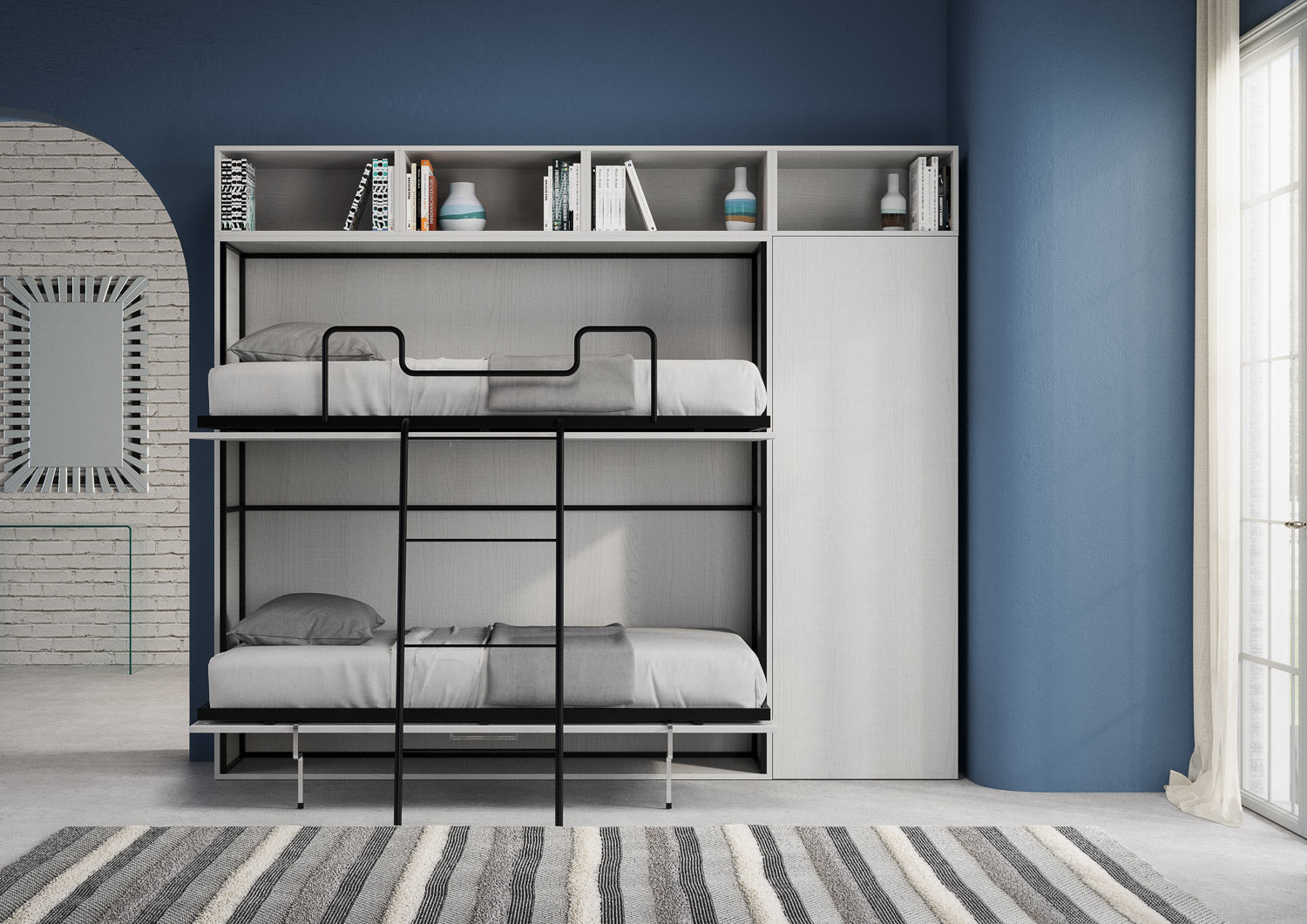 Letto a Scomparsa Orizzontale Nido I Bianco Frassino con Armadio – Salvaspazio | NIDO - JoyShop Materassi 3