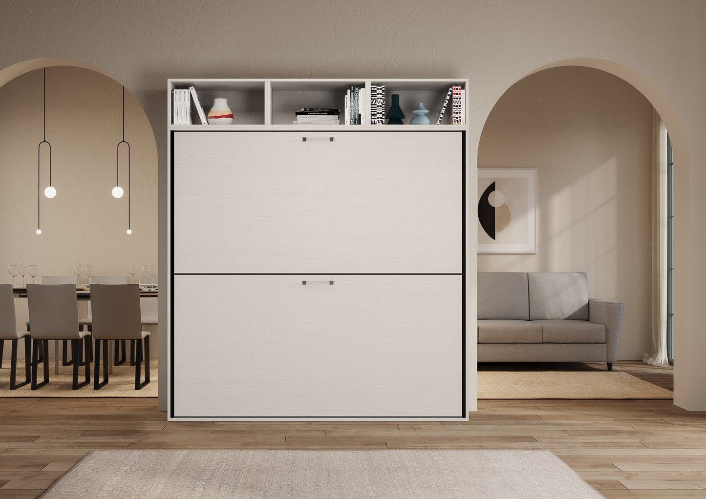 Letto a Scomparsa Orizzontale Nido L Bianco Frassino con Vani a Giorno – Salvaspazio | NIDO - JoyShop Materassi 2