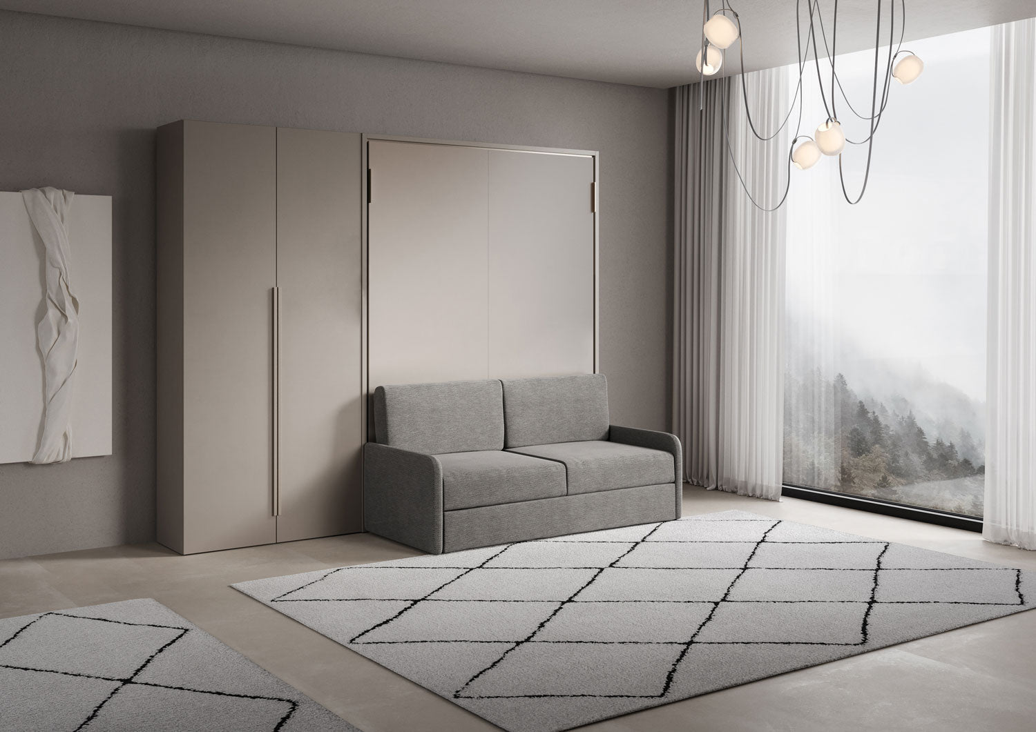 Letto a Scomparsa Verticale Alcova Argilla con Divano e Armadio 2 Ante – Salvaspazio | ALCOVA - JoyShop Materassi 1