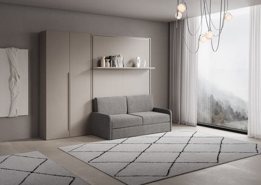 Letto a Scomparsa Verticale Alcova Argilla con Divano, Mensola e Armadio 2 Ante – Salvaspazio | ALCOVA - JoyShop Materassi 1