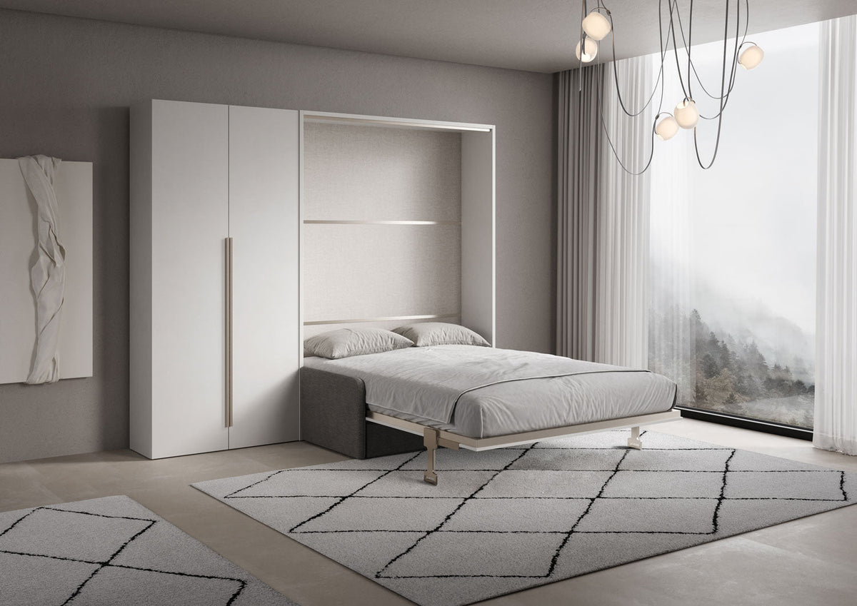 Letto a Scomparsa Verticale Alcova Bianco con Divano e Armadio 2 Ante – Salvaspazio | ALCOVA - JoyShop Materassi 2