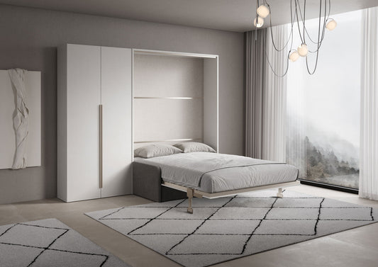 Letto a Scomparsa Verticale Alcova Bianco con Divano e Armadio 2 Ante – Salvaspazio | ALCOVA - JoyShop Materassi 2