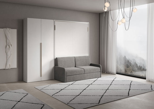 Letto a Scomparsa Verticale Alcova Bianco con Divano e Armadio 2 Ante – Salvaspazio | ALCOVA - JoyShop Materassi 1