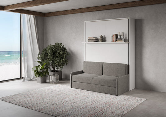 Letto a Scomparsa Verticale Alcova Bianco con Divano e Mensola – Salvaspazio | ALCOVA - JoyShop Materassi 1