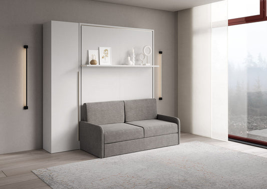 Letto a Scomparsa Verticale Alcova Bianco con Divano, Mensola e Armadio 1 Anta – Salvaspazio | ALCOVA - JoyShop Materassi 1