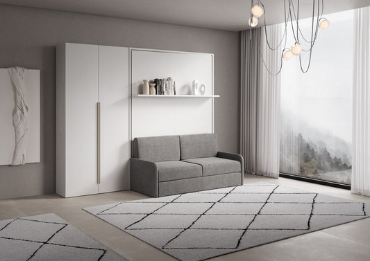Letto a Scomparsa Verticale Alcova Bianco con Divano, Mensola e Armadio 2 Ante – Salvaspazio | ALCOVA - JoyShop Materassi 1